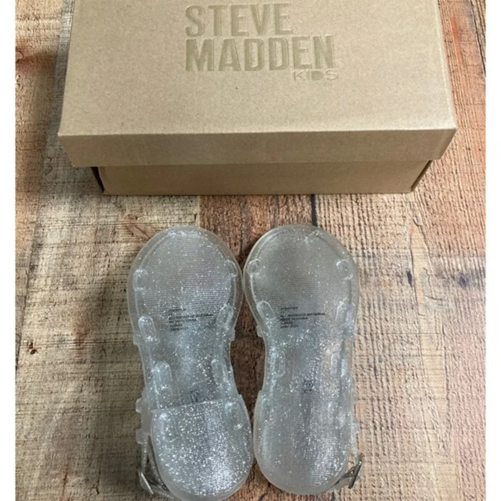 Steve Madden Kids‎ JTRIPPER Clear Glitter Jelly Gladiator Sandals Size 12 NEW